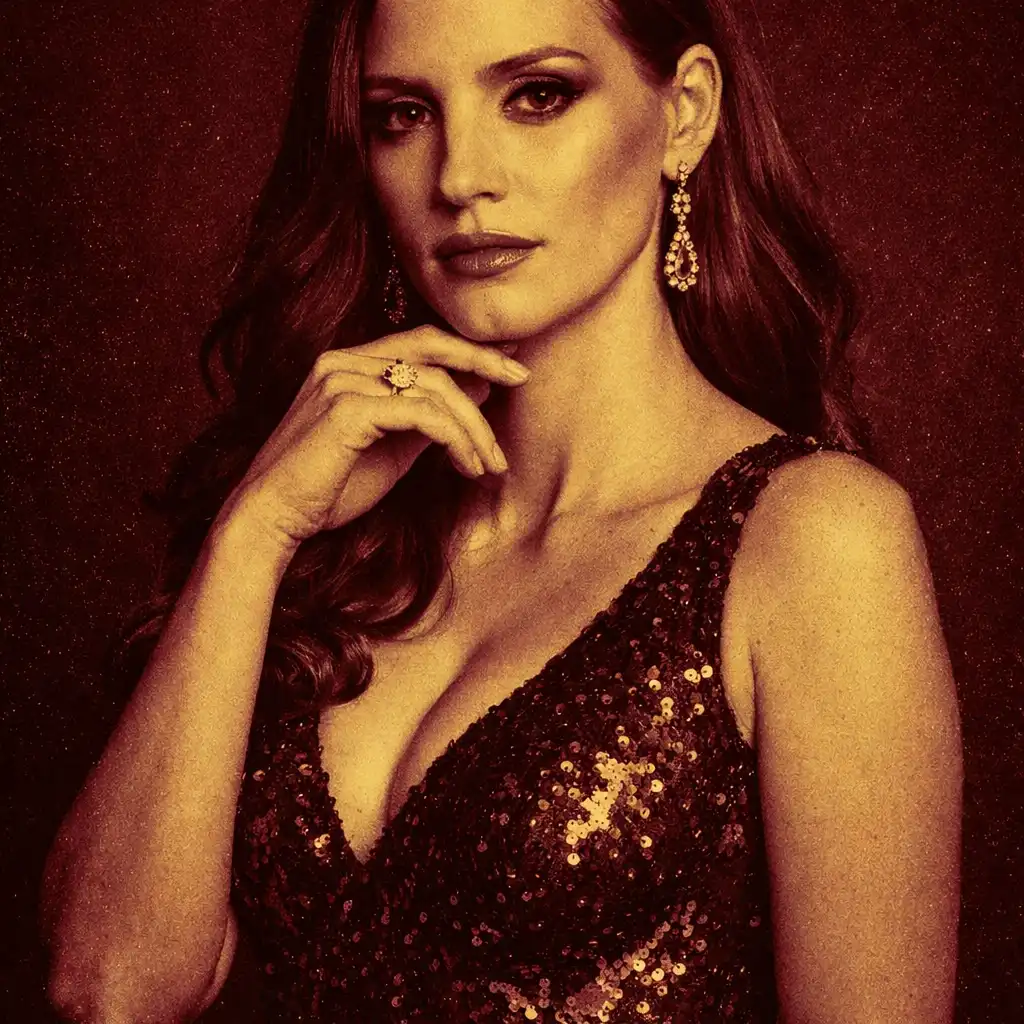 Portret Molly Bloom w eleganckiej sukni siedzącej przy stole pokerowym