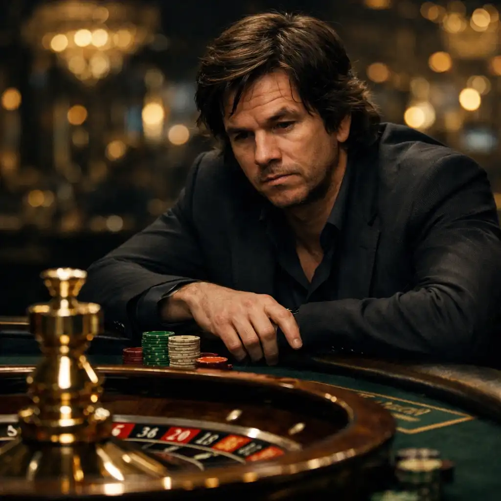 Jim Bennett przy stole do ruletki w filmie The Gambler